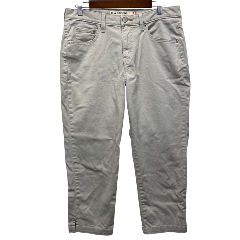 Levis Classic Slim Capris Womens 12 Khaki Tan Stretch Cropped Pants VTG‎ Y2K